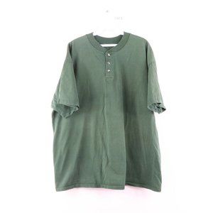 Vintage Streetwear Blank Faded Henley Shirt Green